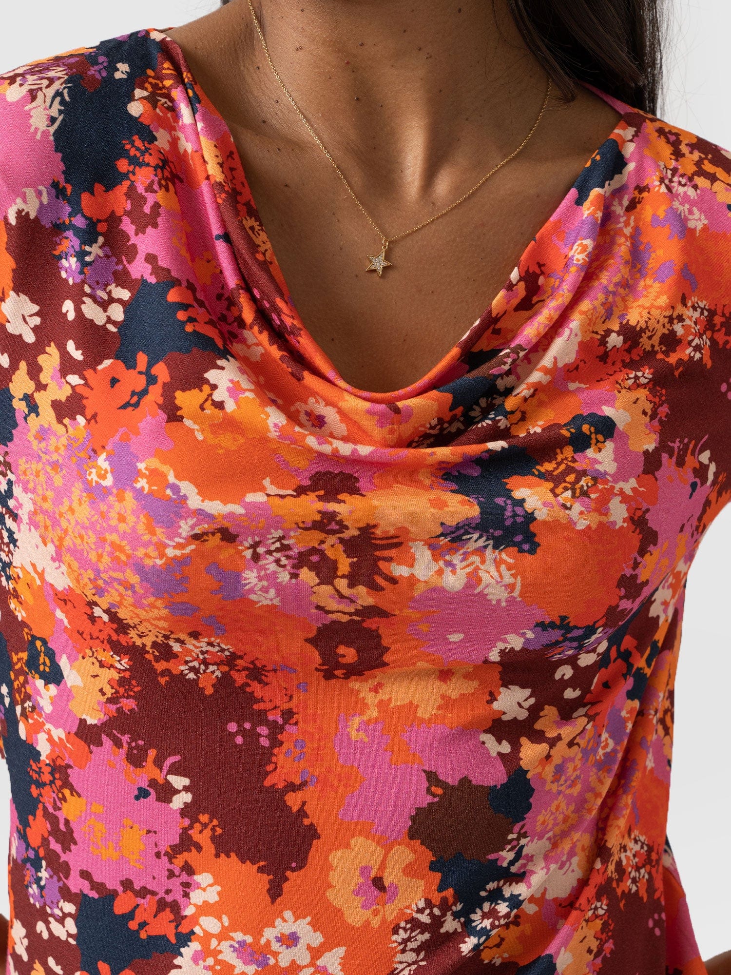 Cowl Neck Tee Long Sleeve - Sea Floral